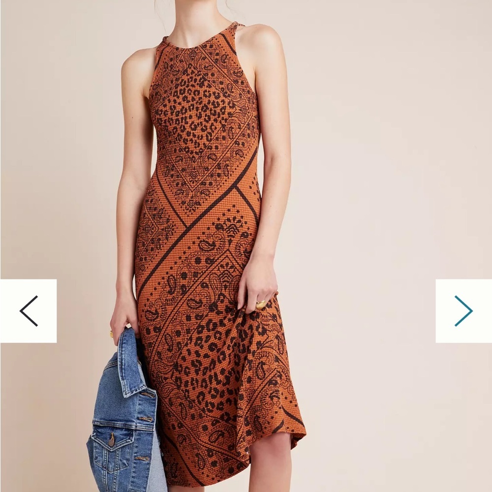 FARM Rio Orange and Black Midi Dress